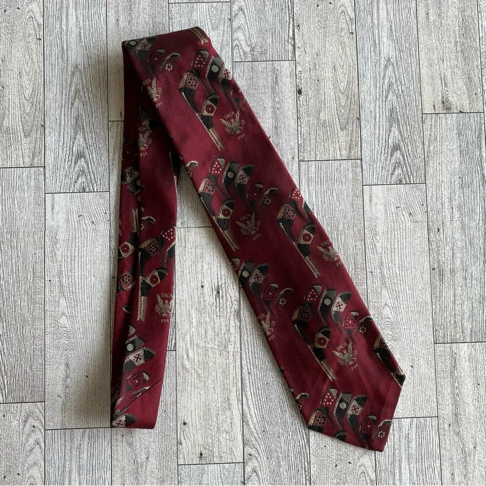 Vintage Robert Talbott Neck Tie‎ Golf Clubs Silk USCA Logo Red Black 58” x 3.75”